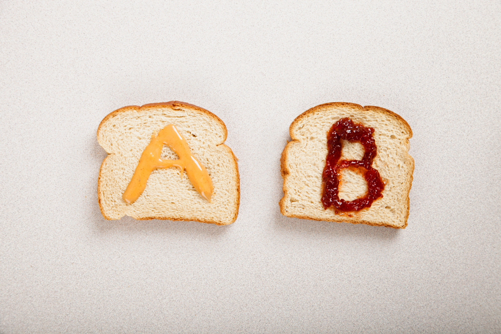 Bread with an A on it and another slice with a B on it